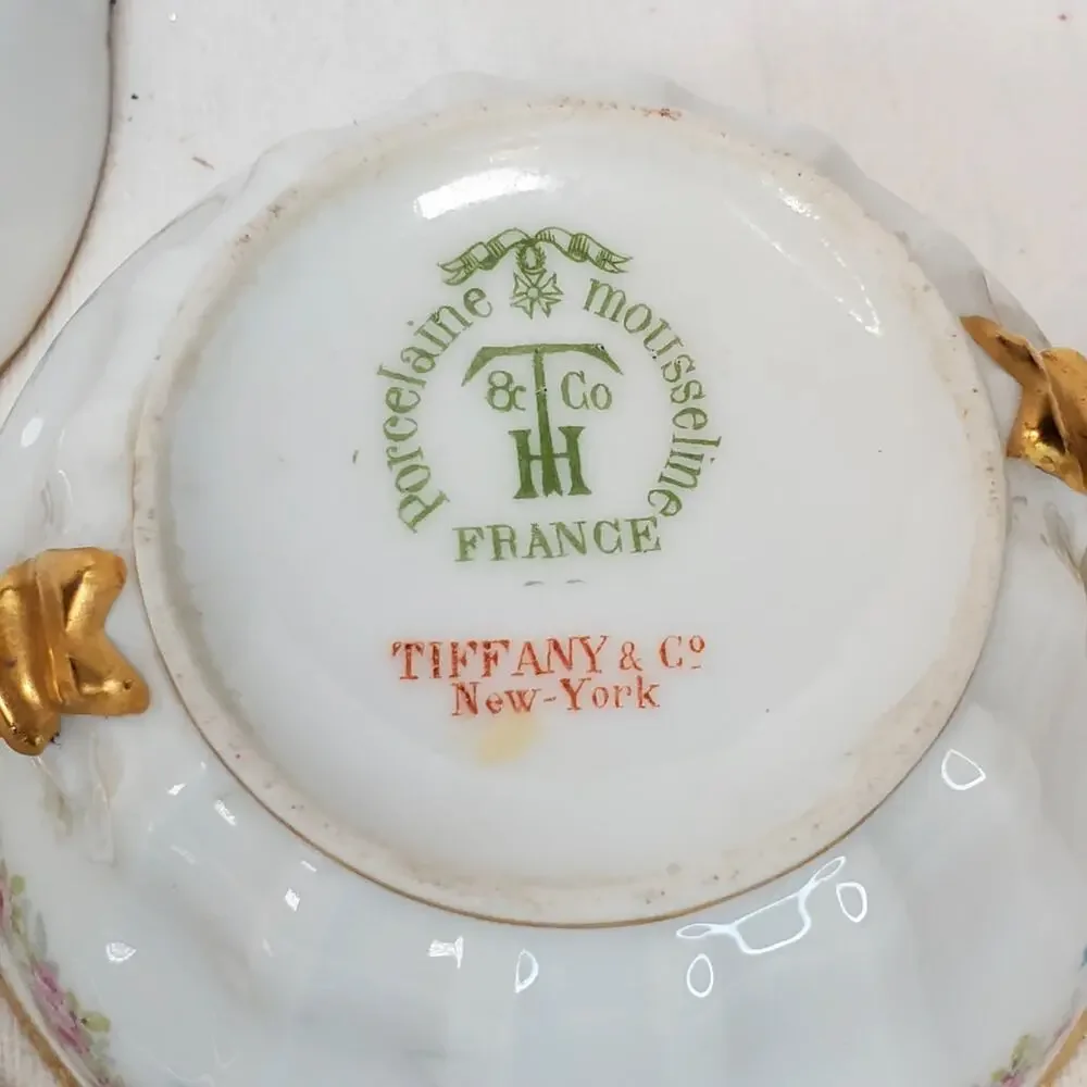 Antique Tiffany & Co NY Theodore Haviland Limoges Porcelain Bouillon Cups Saucer